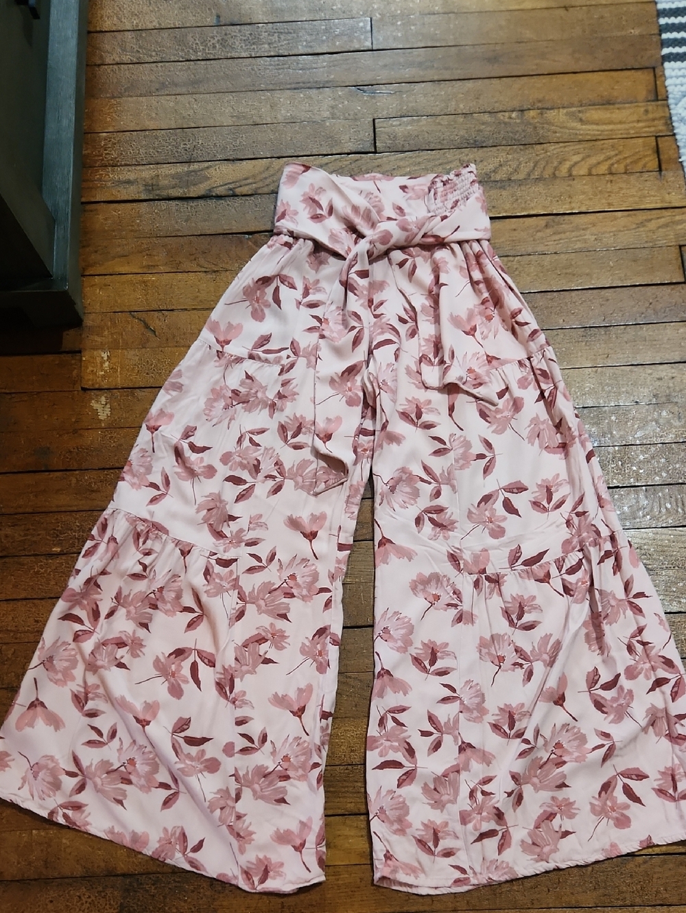 Sincerely Jules Rose-Pink Floral Paperbag Wide Leg Pants